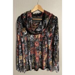 Womens Tunic Large Colorful Abstract Velvet Stretch Cowl Neck Art to Wear Boho